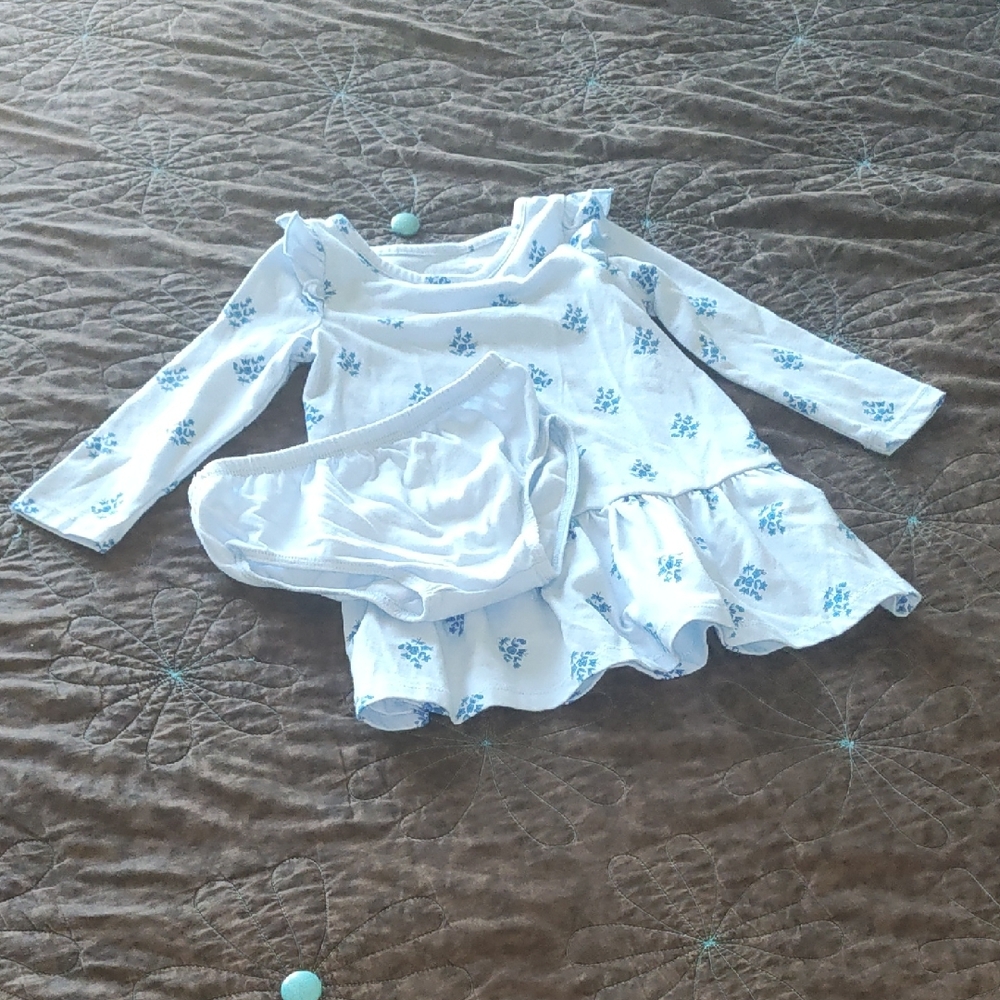 Okie Dokie White and Blue Floral Kids Casual Dress
